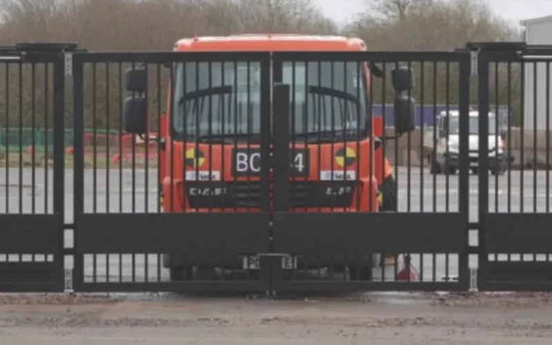 IWA 14-1 trackless bi-folding HVM gate EAG01040D during a crash impact test with a heavy goods vehicle